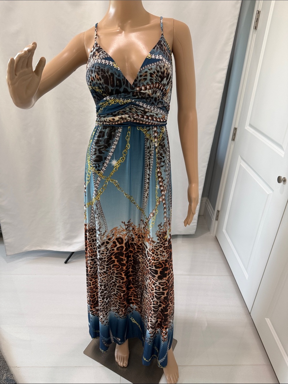 Unyx Maxi Dress Blue Leopard-Print Free Size